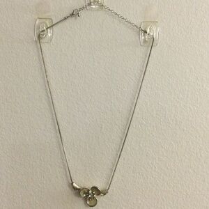 2/$15 Item 12 Necklace silver tone 20 in chain faux pearl 3 petal flower pendant